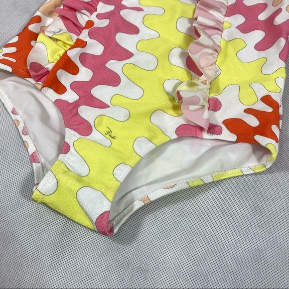 NWT Emilio Pucci Teen Girls Abstract Print Ruffle One Piece Swimsuit - Picture 8 of 17